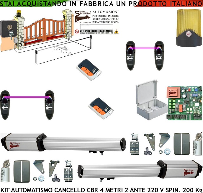 Sv Kbu2r2fifa Kit Automatismo Cancello 2 Ante 4 Metri Securvera Impianto Allarme Antincendio